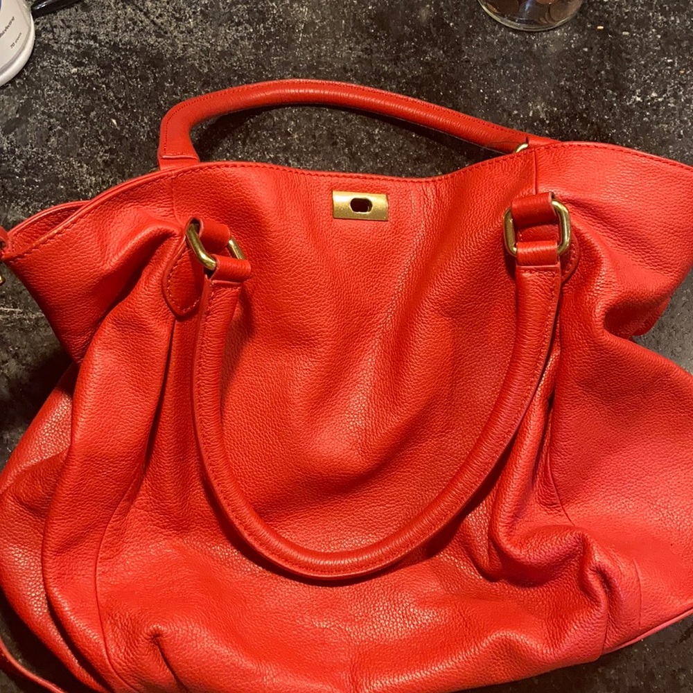 Red leather j crew shoulder bag